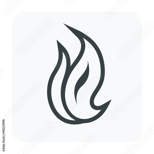 Flame fire vector icon. Also called bonfire or fireball. Abstract shape and line use as sign, symbol or logo element of oil, natural gas, energy, power, warm, burn, danger, hot, heat and flammable.