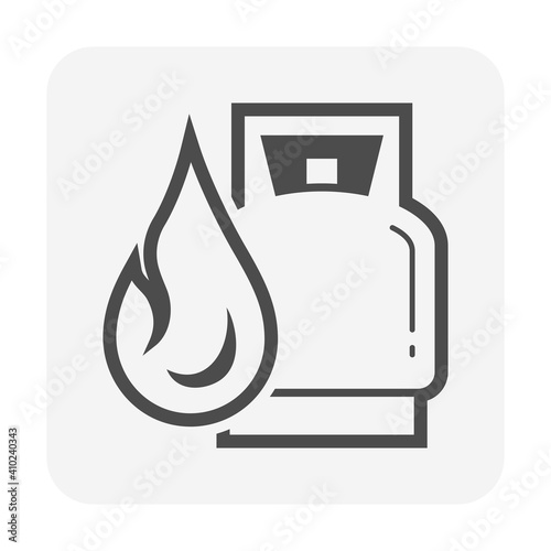 LPG gas tank or gas cylinder icon. Also called bottle or canister. That is a refill pressure vessel or container for storage liquefied petroleum gas consist of propane and butane at high pressure.