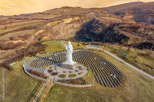 Hungary - Tarcal, Statue of Blessed Christ from drone view photo