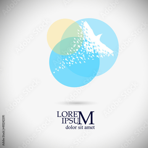 Vector flying bird flat icon. Sign for logo design template. Original decorative illustration for print, web