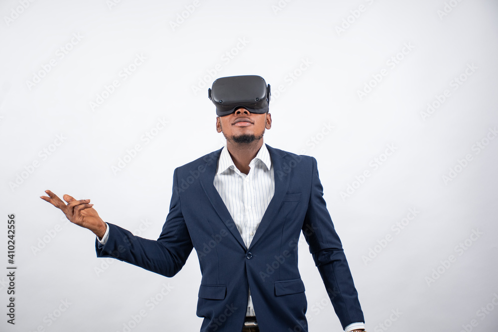 young african businessman using a virtual reality headset young african businessman using a virtual reality headset