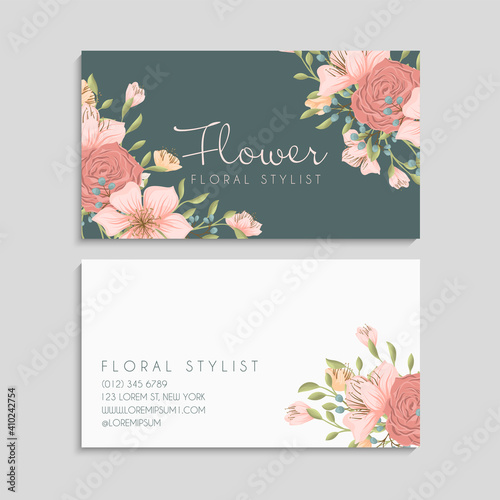 Vintage business and visiting card with floral pattern. Vector illustration