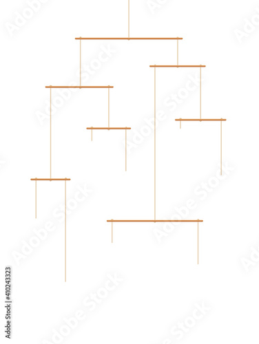 Mobile in balance and equilibrium without any objects - empty template for eight items to be attached. Isolated vector illustration on white background.
