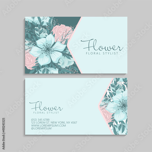 Vintage business and visiting card with floral pattern. Vector illustration