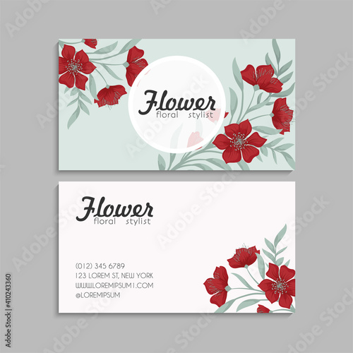 Vintage business and visiting card with floral pattern. Vector illustration