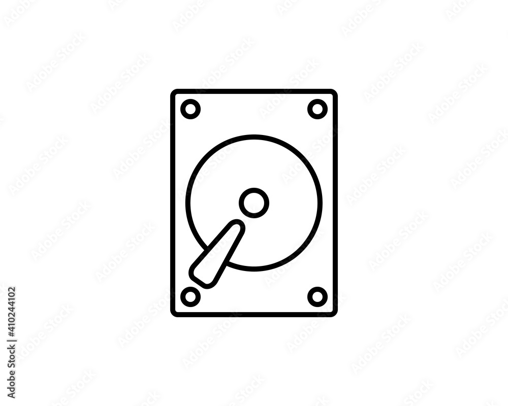 Hard Disk Drive, Hardware HDD Storage. Flat Vector Icon illustration. Simple black symbol on white background. Hard Disk Drive, Hardware HDD Storage sign design template for web and mobile UI element