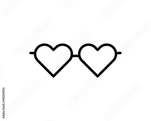 Flat icon of heart glasses. Sunglasses. Heart shape. Vector glasses. Love glasses with reflection. Isolated heart shaped glasses. Eyewear