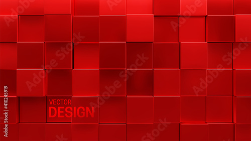 Red mosaic background. Random cubes backdrop.
