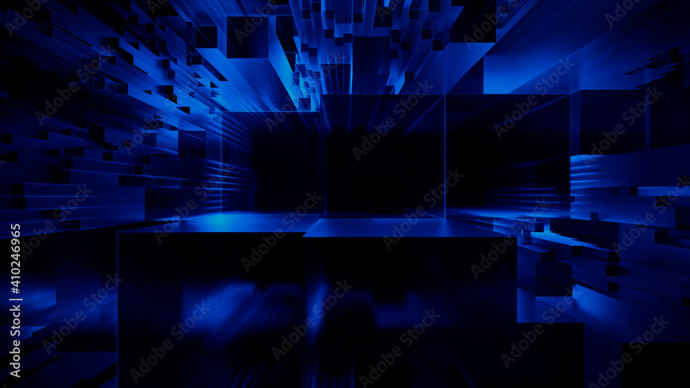 Futuristic, Blue 3D Block background. Vibrant colored Tech Wallpaper ...