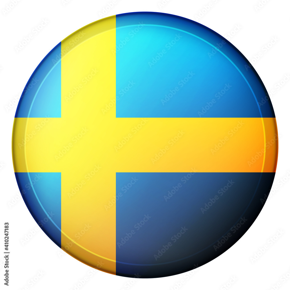 Glass light ball with flag of Sweden. Round sphere, template icon. Swedish national symbol. Glossy realistic ball, 3D abstract vector illustration highlighted on a white background. Big bubble. Glass light ball with flag of Sweden. Round sphere, template icon. Swedish national symbol. Glossy realistic ball, 3D abstract vector illustration highlighted on a white background. Big bubble.