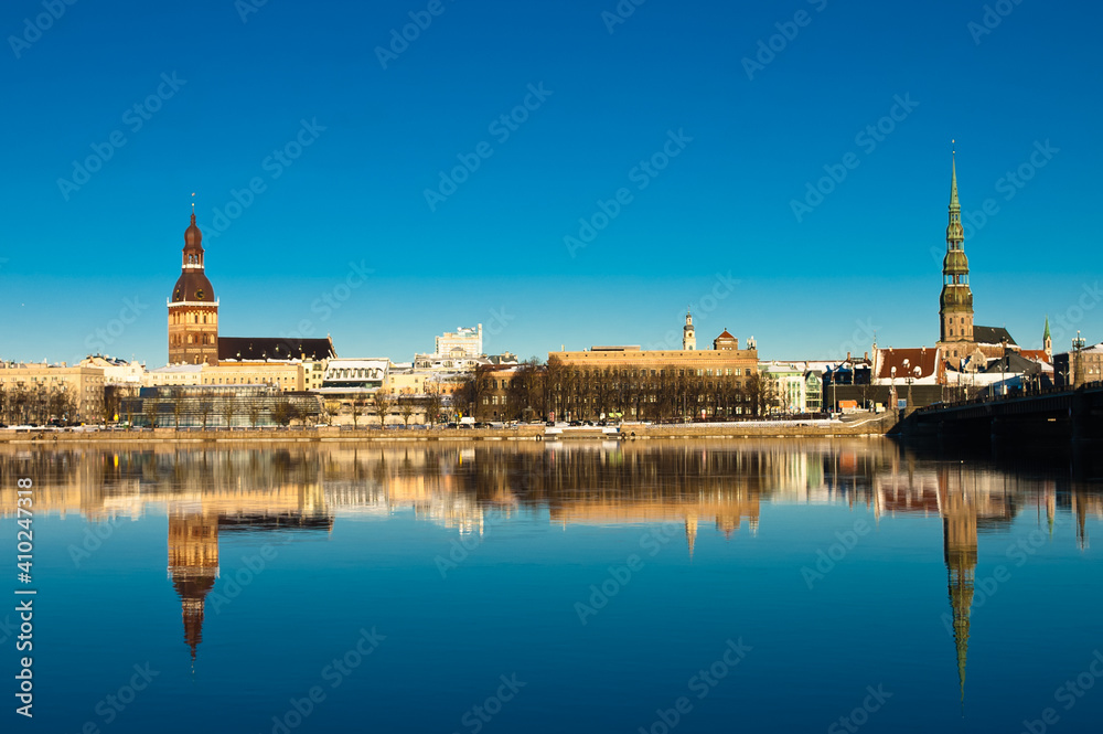 riga. in the photo, a panorama of the city against the blue sky