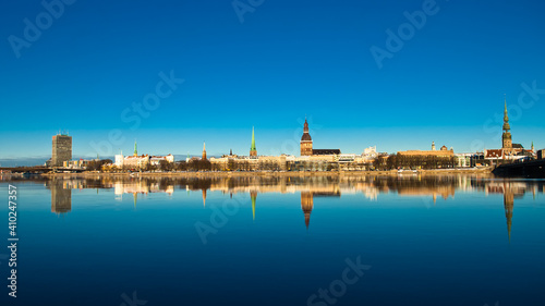 riga. in the photo, a panorama of the city against the blue sky