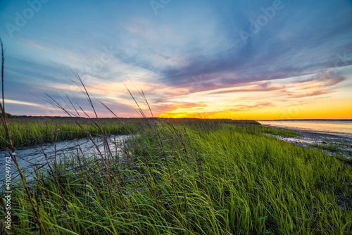 Photography Sunset over the marsh with colorful sky