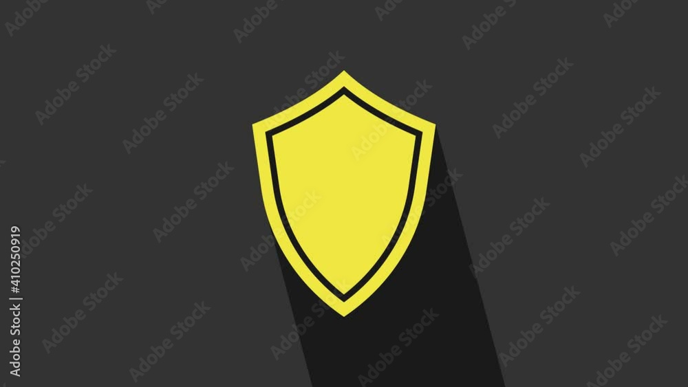 Yellow Shield icon isolated on grey background. Guard sign. 4K Video motion graphic animation Yellow Shield icon isolated on grey background. Guard sign. 4K Video motion graphic animation