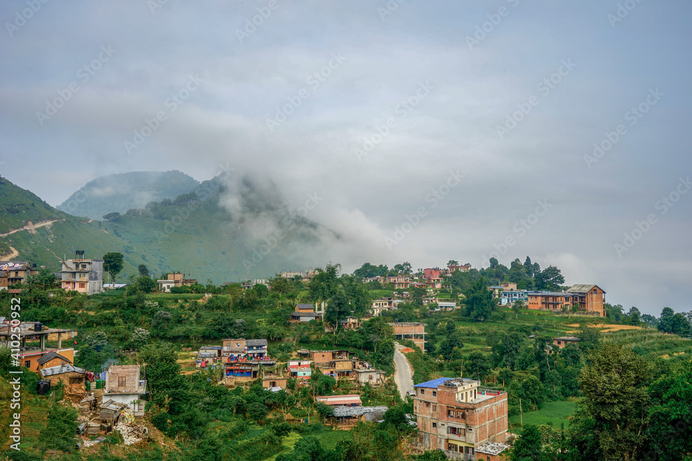 Nepal, view from the charming mountain village of Bandipur over the surrounding landscape.