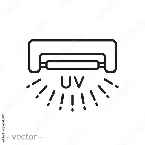 uv disinfection lamp icon, sterilization ultraviolet technology, bactericidal uvc light, thin line symbol on white background - editable stroke vector illustration eps10  photo