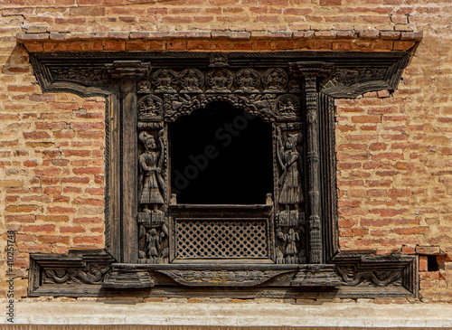 Nepal, Bhaktapur, carved wooden window in the Durbar Square photo