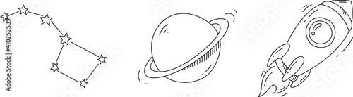 Spaceship, constellation and Saturn sketch 