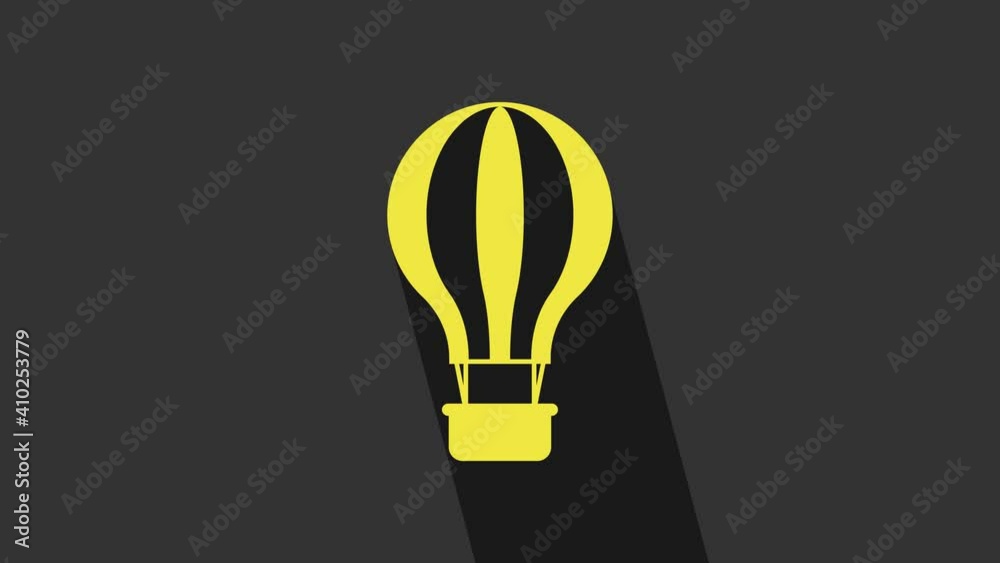 Yellow Hot air balloon icon isolated on grey background. Air transport for travel. 4K Video motion graphic animation Yellow Hot air balloon icon isolated on grey background. Air transport for travel. 4K Video motion graphic animation