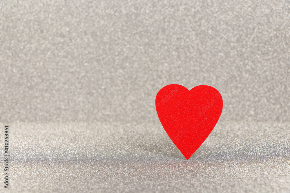Vibrant Red Heart Standing On Textured Silver Vibrant Red Heart Standing On Textured Silver