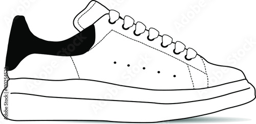 Sneaker shoes draw, black and white. isolated on white