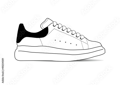 Sneaker shoes draw, black and white. isolated on white