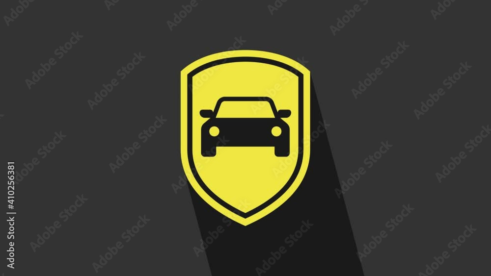 Yellow Car protection or insurance icon isolated on grey background
