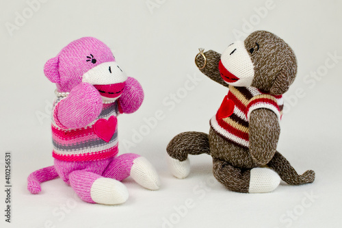 Photography A sock monkey proposing marriage to his love