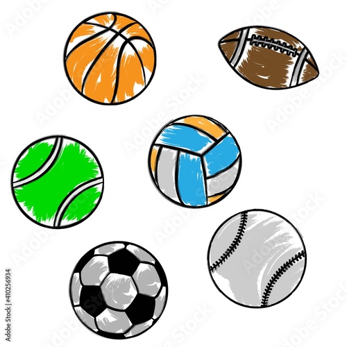 Vector illustration, isolated set of sports balls on a white background. Simple flat style.