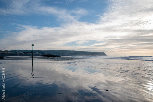 the groyne markers of Borth beach