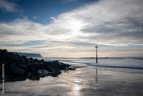 Foto the groyne markers of Borth beach