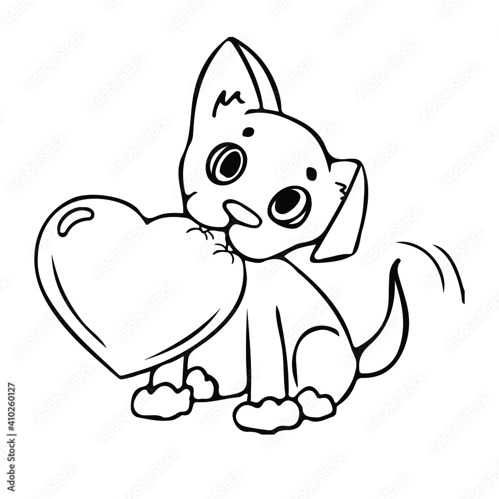 Fototapeta premium Cute puppy with a heart-shaped nose. Graphic image of the puppy's face. Black and white drawing. Drawing for children. Coloring book for children.
