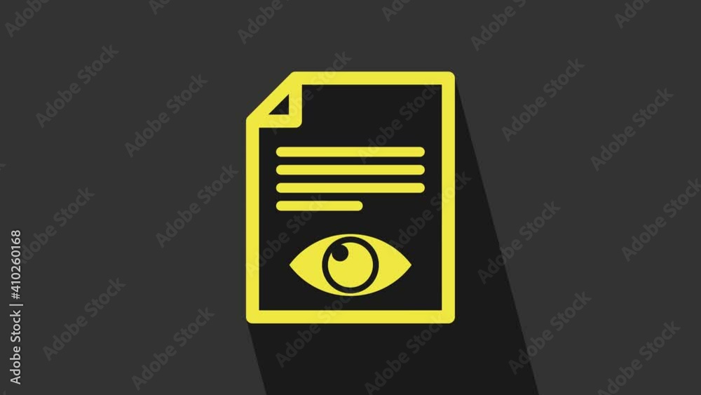 Yellow Paper page with eye symbol icon isolated on grey background. Open information file sign. 4K Video motion graphic animation Yellow Paper page with eye symbol icon isolated on grey background. Open information file sign. 4K Video motion graphic animation