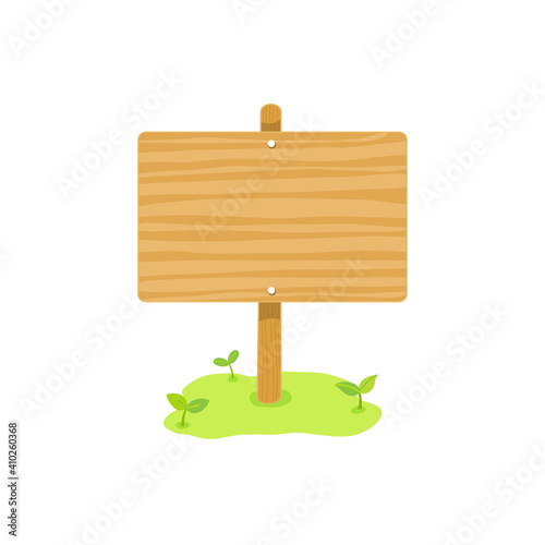 Wood signboard with sprouts on white background.