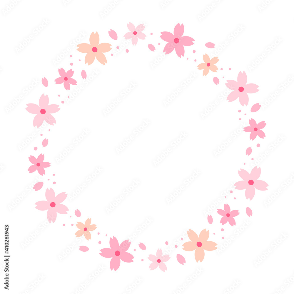 Cherry blossom decorative round frame isolated on white background