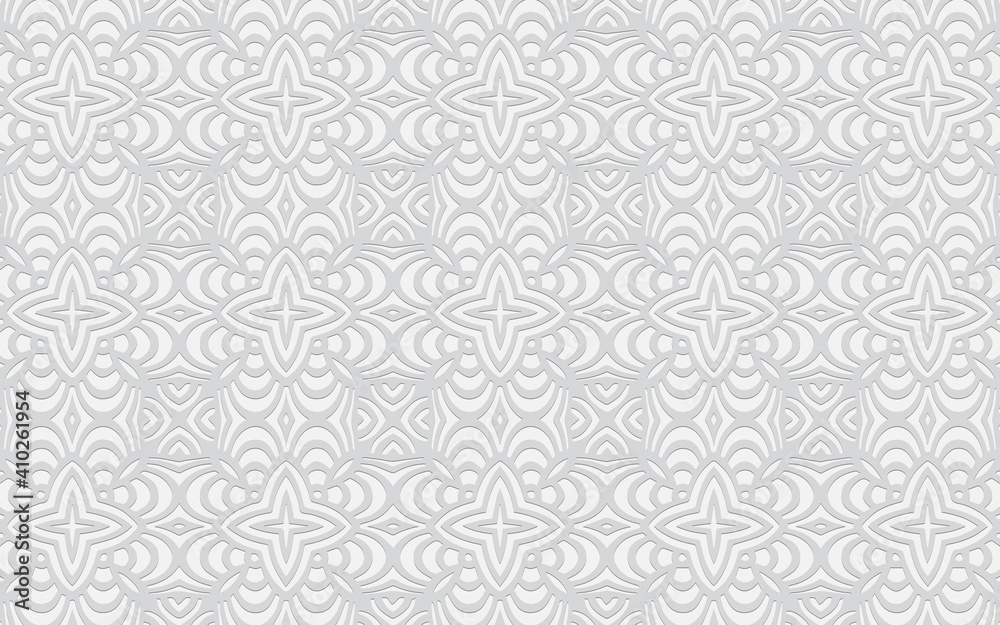 3d geometric convex pattern. Ethnic oriental white background.Texture for design and decoration. 