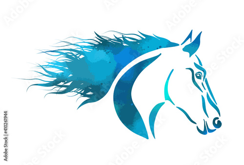 Fototapeta Naklejka Na Ścianę i Meble -  Horse blue face. Tattoo. Vector illustration