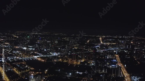 Wallpaper Mural Panorama of the city center with the roofs of buildings and houses. Stock footage. Aerial view of modern big city, concept of urbanization.  Torontodigital.ca