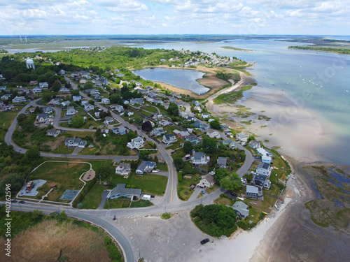 Historic village on Great Neck and Pavilion Beach aerial view at Ipswich Bay in town of Ipswich, Massachusetts MA, USA.  photo