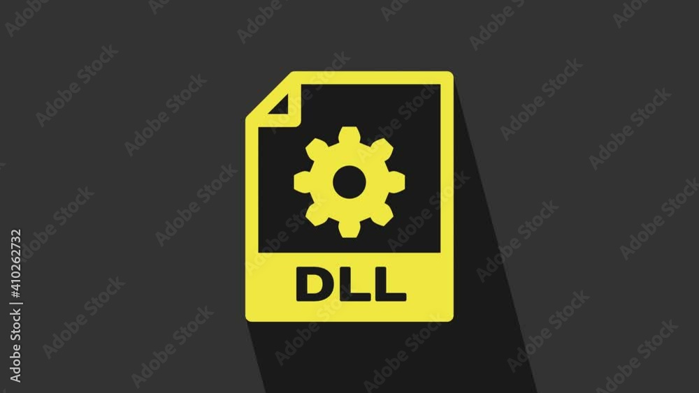 Yellow DLL file document. Download dll button icon isolated on grey background. DLL file symbol. 4K Video motion graphic animation Yellow DLL file document. Download dll button icon isolated on grey background. DLL file symbol. 4K Video motion graphic animation