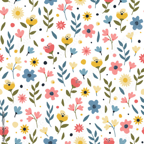 Seamless floral pattern on a white background. Spring background.