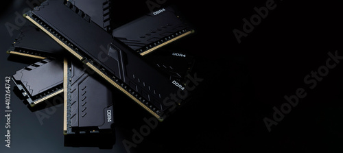New DDR4 RAM modules on a black table photo