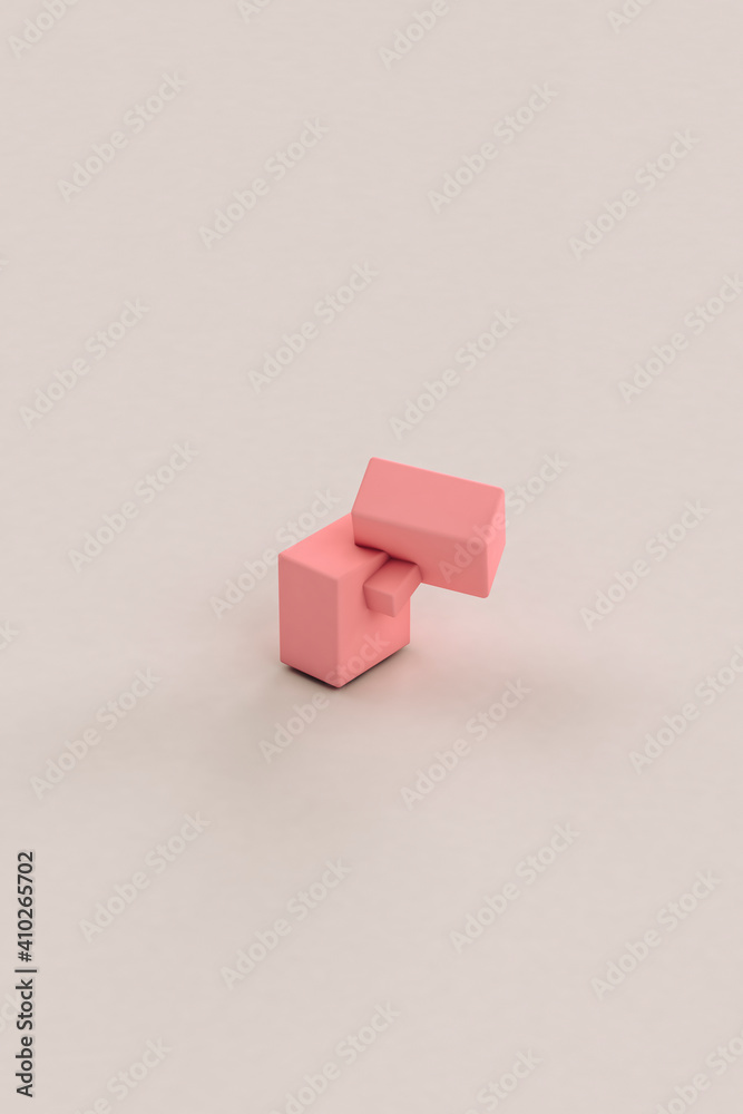 Three dimensional render of pink cuboids attached together Three dimensional render of pink cuboids attached together