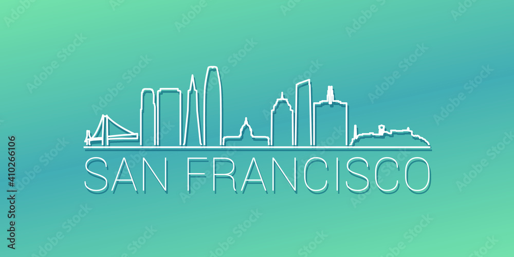 San Francisco, CA, USA Skyline Linear Design. Flat City Illustration Minimal Clip Art. Background Gradient Travel Vector Icon.
