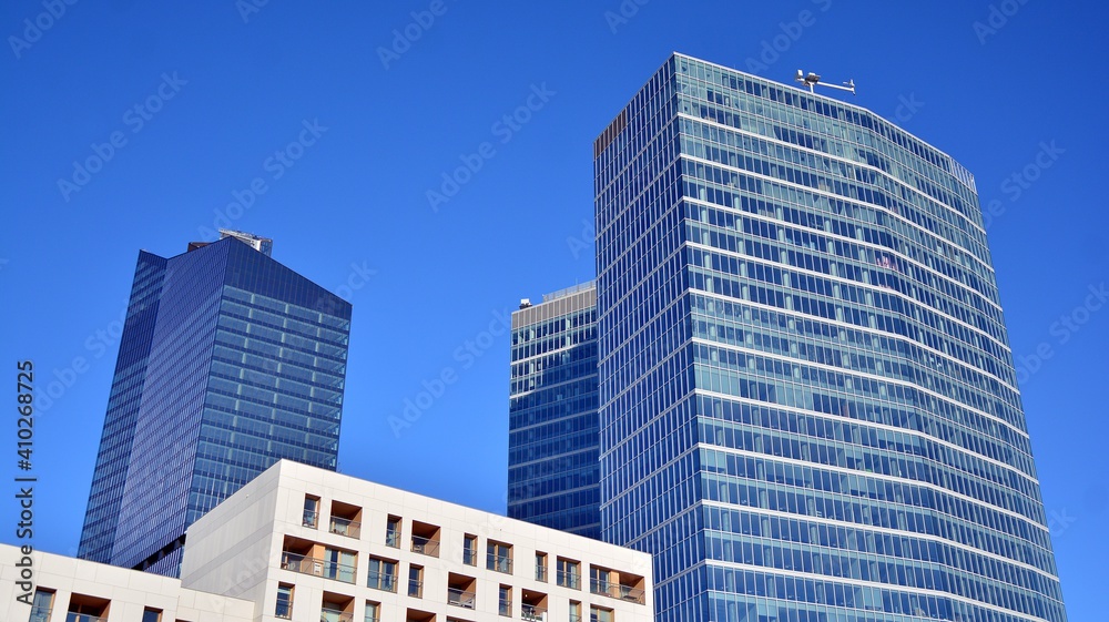 Compact development of modern buildings. Residential and office building Compact development of modern buildings. Residential and office building