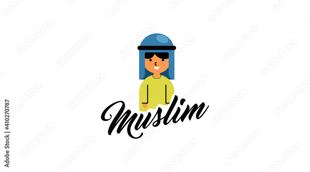 Muslim cartoon logo concept isolated in white background.