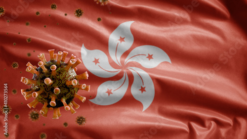 Photography Hongkong flag waving with Coronavirus outbreak