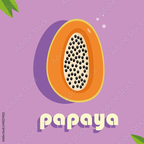 papaya, bright juicy cutaway tropical fruit
