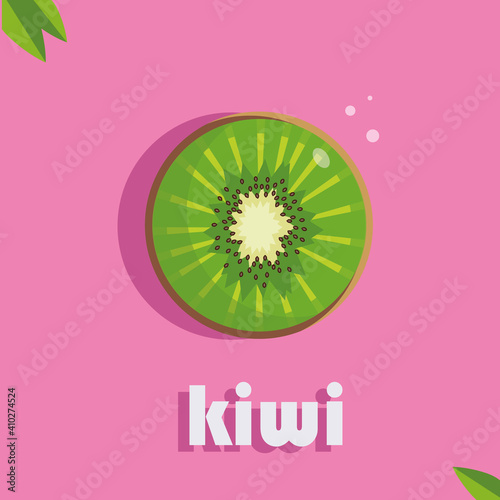 kiwi, bright, juicy drawing of a tropical, sweet, cutaway fruit on a bright background