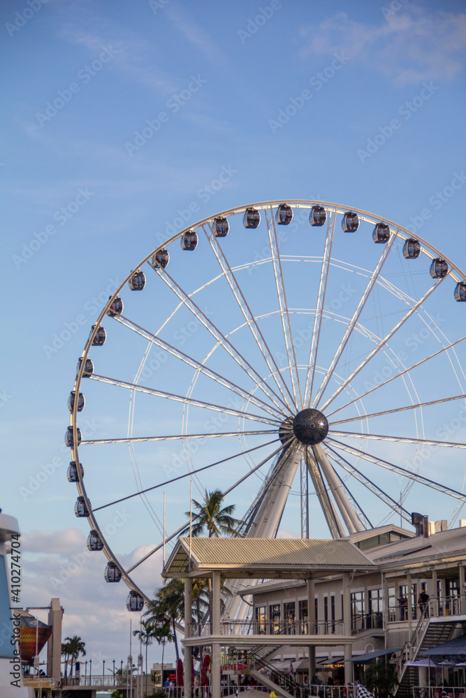Large Ferris Wheel in Blue Sky on Miami Pier